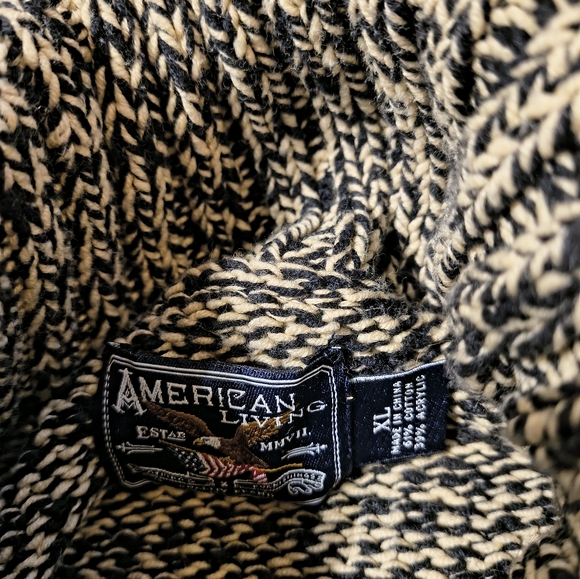 American Living Black and White Turtleneck Sweater with Flag Patch - Picture 3 of 3
